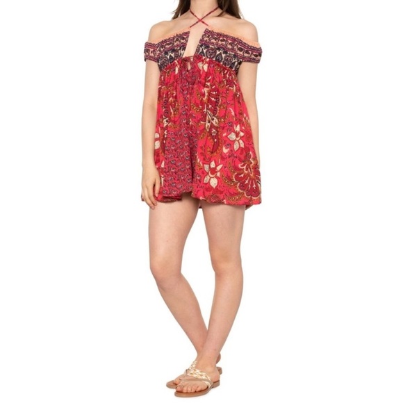 Free People Tunic Top or Slip Dress Bali Mariposa Red Boho Slip On   Size M - Picture 1 of 6